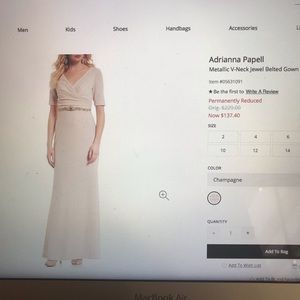Beautiful Adrianna Papell Metallic V-Neck Gown Sz2